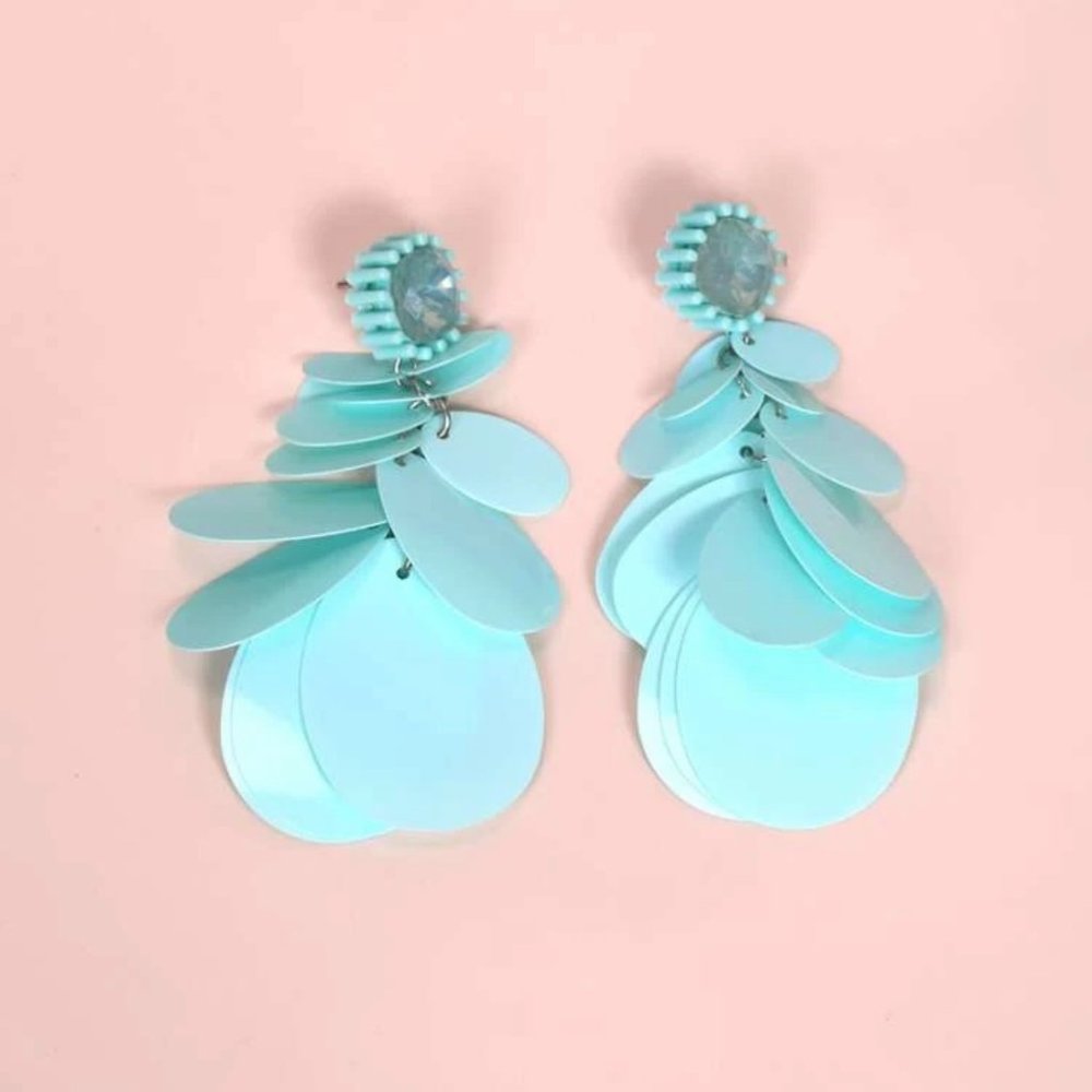 NEW Party Time! Turquoise Disc Drop & Rhinestone Dangly Earrings Funtastic! - Picture 2 of 5